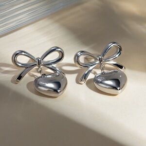 Silver Bow Heart Earrings